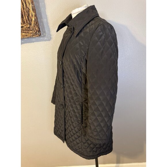 Talbot's Quilted Puffer Coat PM Petite Medium Mid Length Black W Pockets - Picture 11 of 16